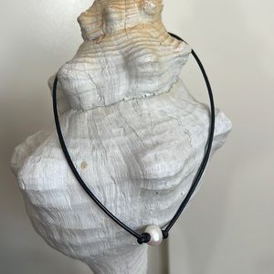 Pretty Pearl Knotted On A Black Cord Choker.